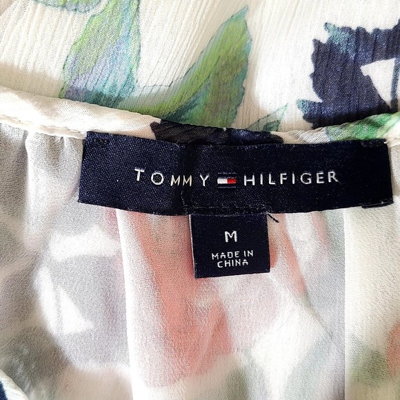 Tommy Hilfiger Blouse Size M Botanical Tie Smocking Long Sleeve Lined Multicolor - Picture 9 of 13